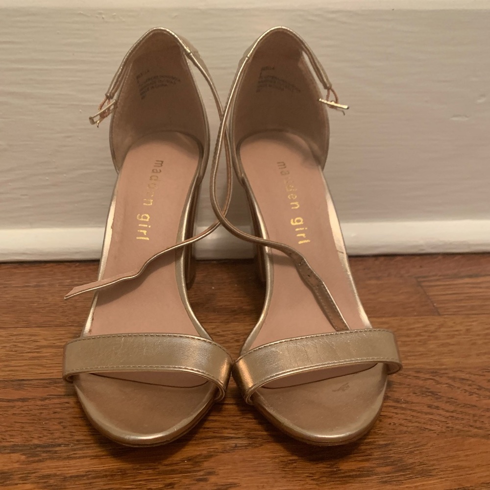 Rose gold block heels